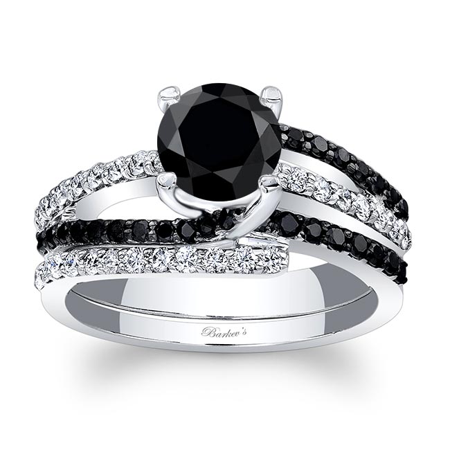 1 Carat Round Cut Black Diamond Bridal Set Image 1