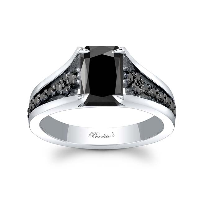  Cathedral Radiant Cut Black Diamond Ring Image 1