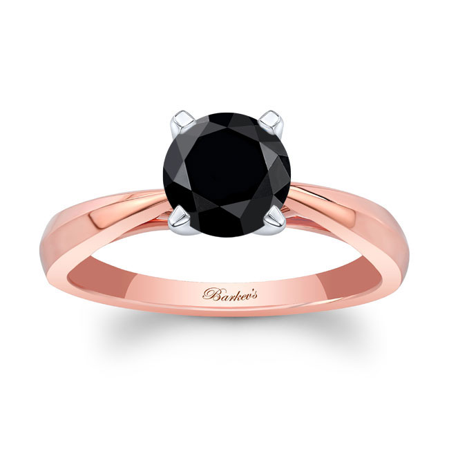 Rose Gold Tapered Black Diamond Solitaire Ring