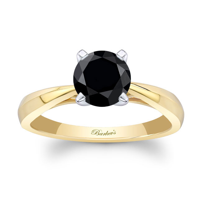 Yellow Gold Tapered Black Diamond Solitaire Ring