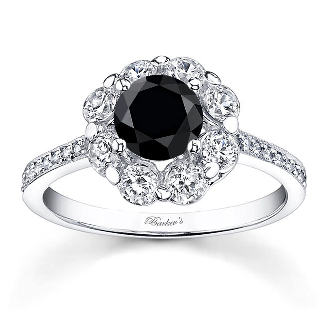 2 Carat Black And White Diamond Halo Ring Image 1