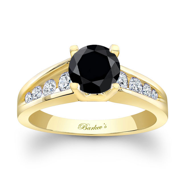 Yellow Gold Channel Band Black And White Diamond Ring