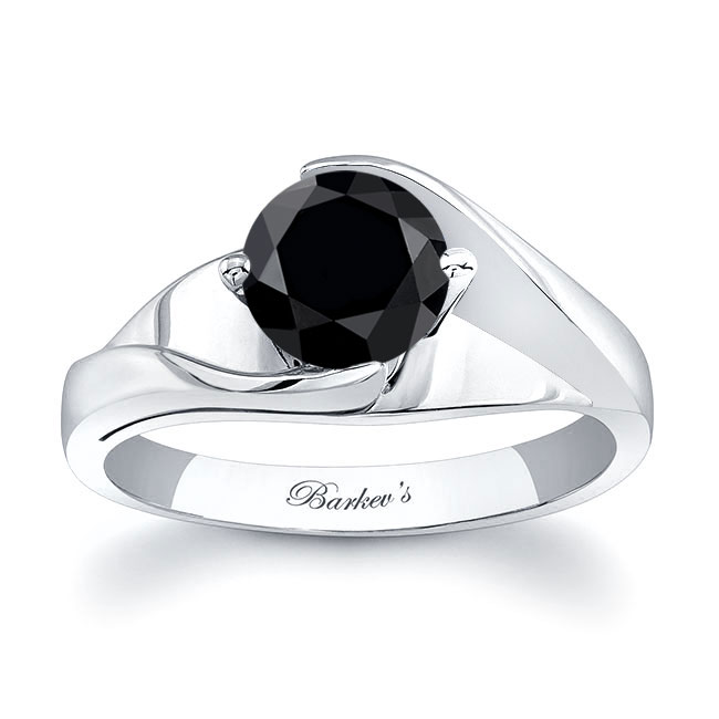  White Gold Half Channel Black And White Diamond Solitaire Engagement Ring Image 1
