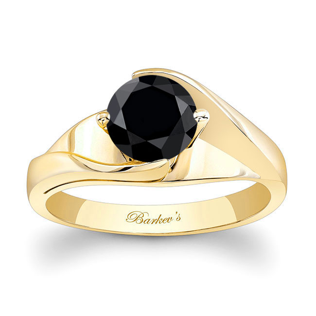  Yellow Gold Half Channel Black And White Diamond Solitaire Engagement Ring Image 1