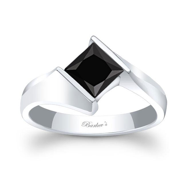  Princess Black And White Diamond Solitaire Ring Image 1
