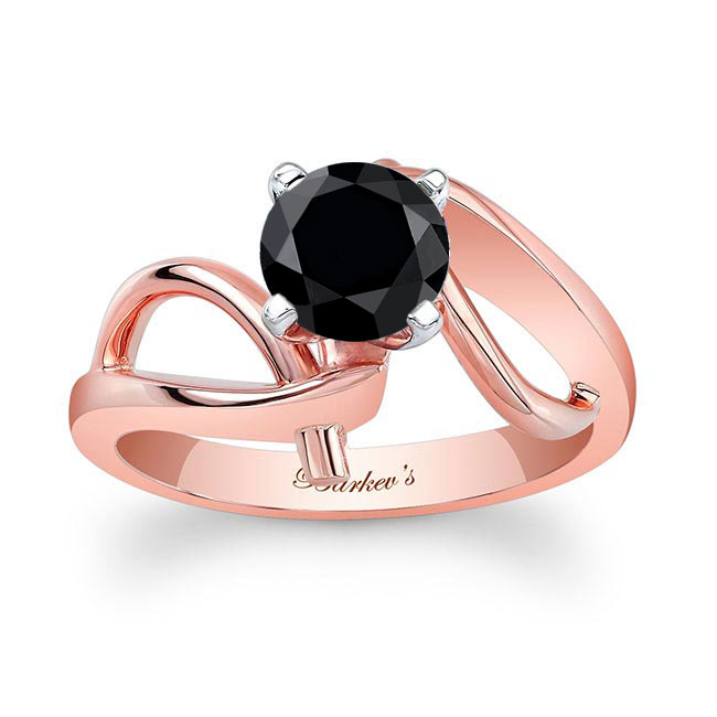 Rose Gold Wire Accent Black And White Diamond Solitaire Ring