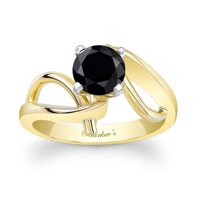 Yellow Gold Wire Accent Black And White Diamond Solitaire Ring