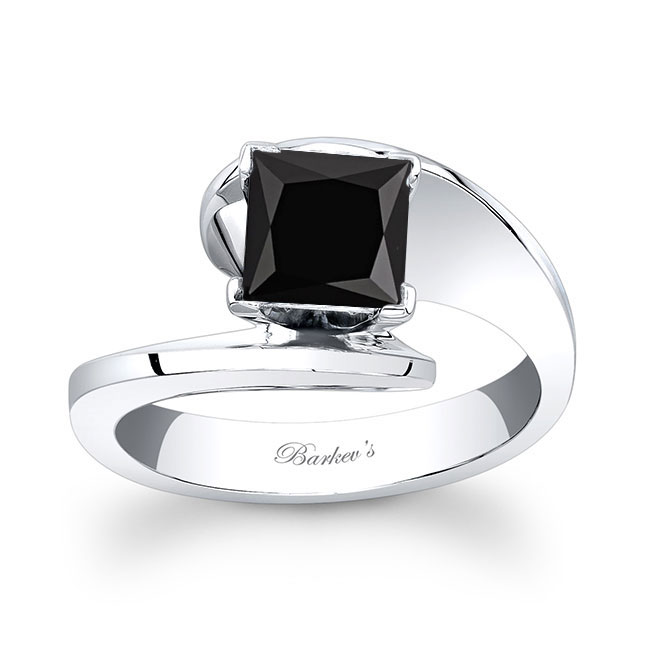  White Gold Princess Cut Black And White Diamond Bypass Solitaire Ring Image 1