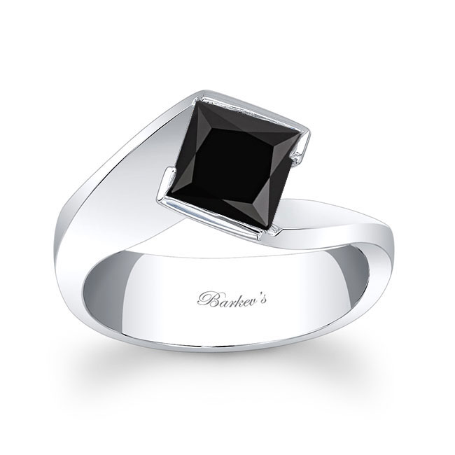  1 Carat Princess Cut Solitaire Black And White Diamond Ring Image 1