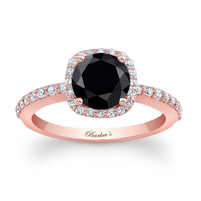 Rose Gold 1 Carat Round Black And White Diamond Halo Engagement Ring
