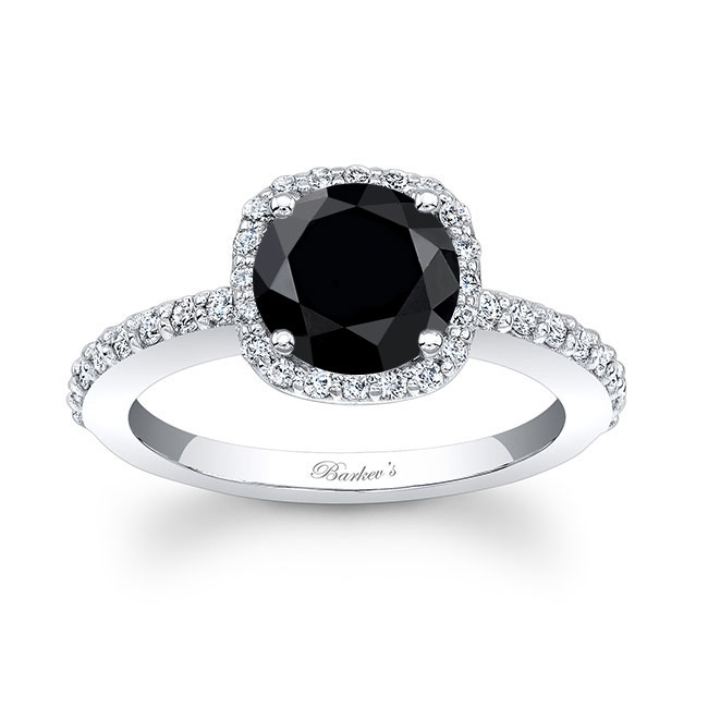  1 Carat Round Black Diamond Halo Engagement Ring Image 1
