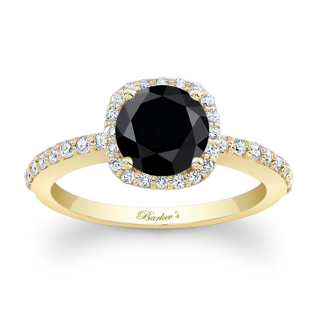 Yellow Gold 1 Carat Round Black And White Diamond Halo Engagement Ring