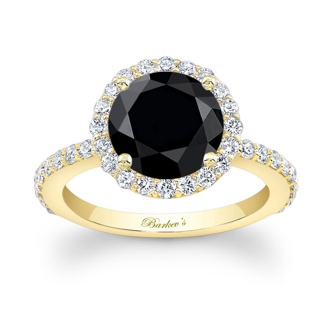 Yellow Gold 2 Carat Halo Black And White Diamond Engagement Ring