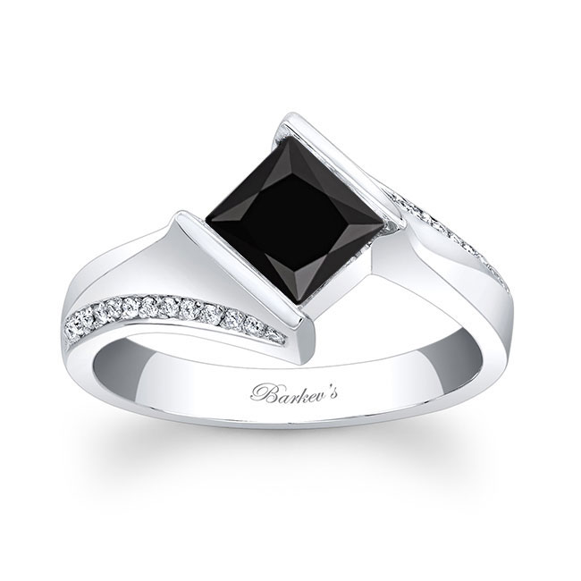 Platinum Princess Cut Square Black And White Diamond Ring Image 1