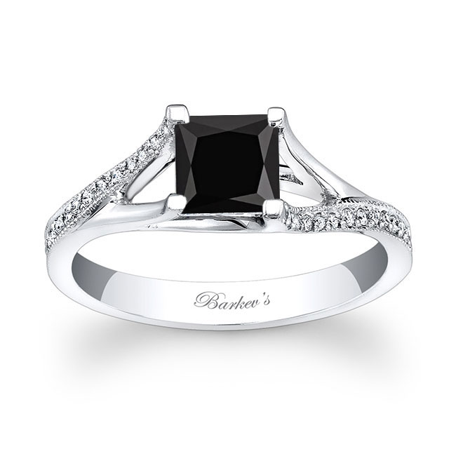  Princess Cut Black And White Diamond V Shaped Ring Image 1