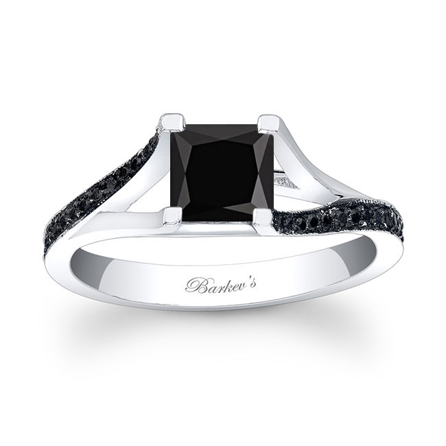  Princess Cut Black Diamond V Shaped Ring Image 1