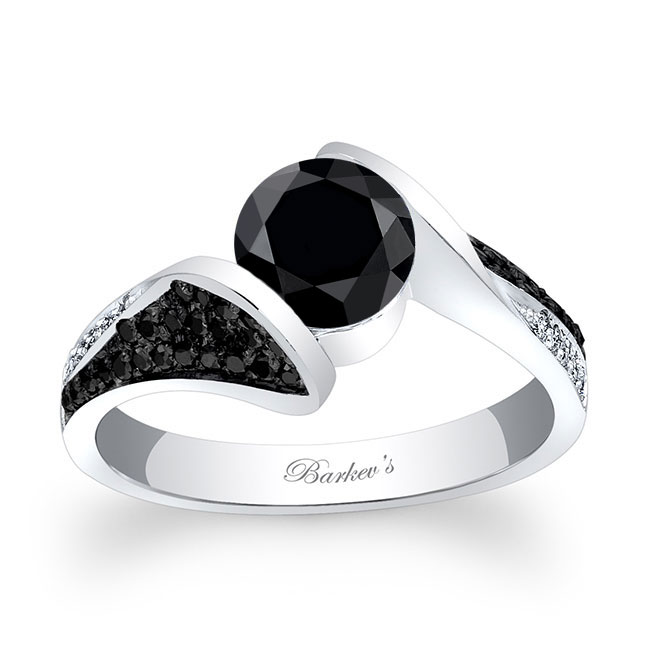  White Gold Pave Round Black Diamond Ring Image 1