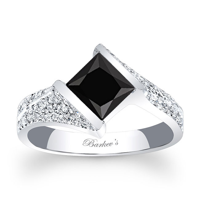  White Gold Pave Princess Cut Black And White Diamond Ring Image 1