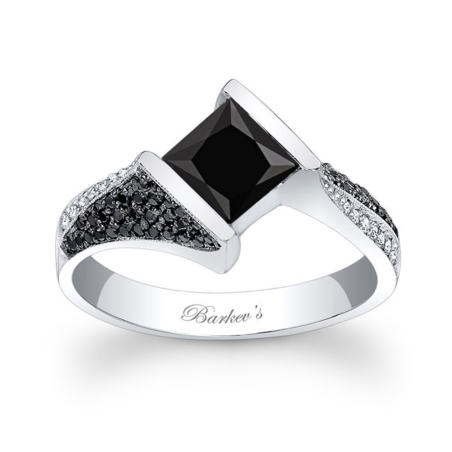  White Gold Pave Princess Cut Black Diamond Ring Image 1