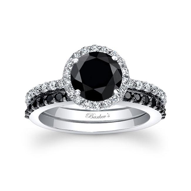Black Diamond Halo Wedding Ring Set