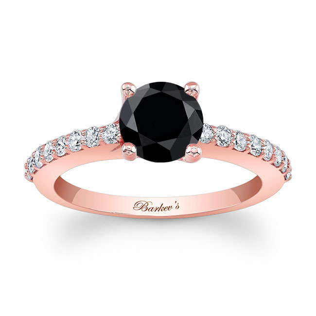  Rose Gold 4 Prong Black And White Diamond Engagement Ring Image 1
