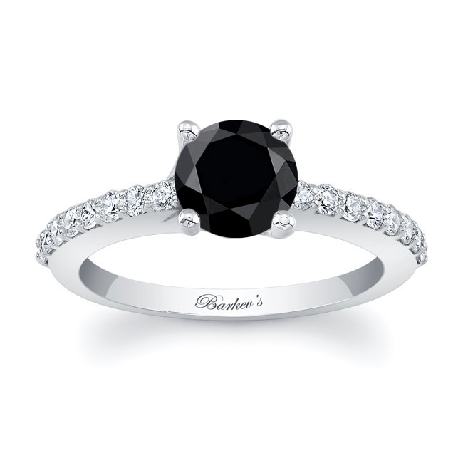  White Gold 4 Prong Black And White Diamond Engagement Ring Image 1