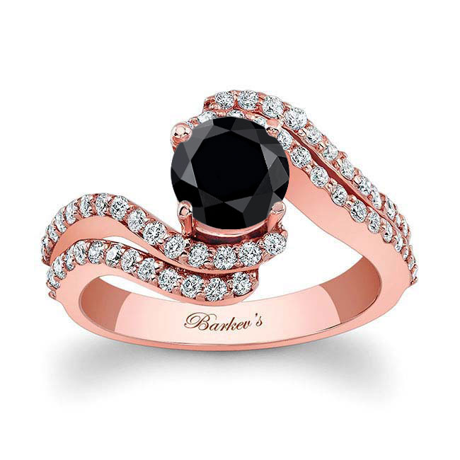 Rose Gold Swirl Black And White Diamond Engagement Ring