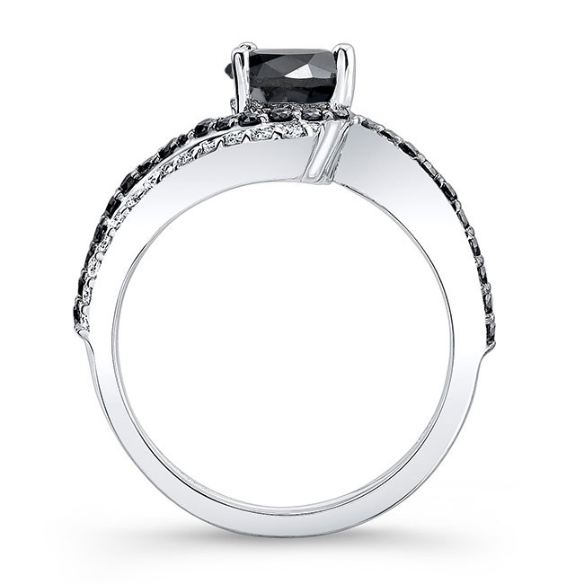 White Gold Swirl Black Diamond Engagement Ring Image 2