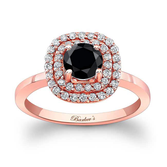 Rose Gold Double Halo Black And White Diamond Engagement Ring