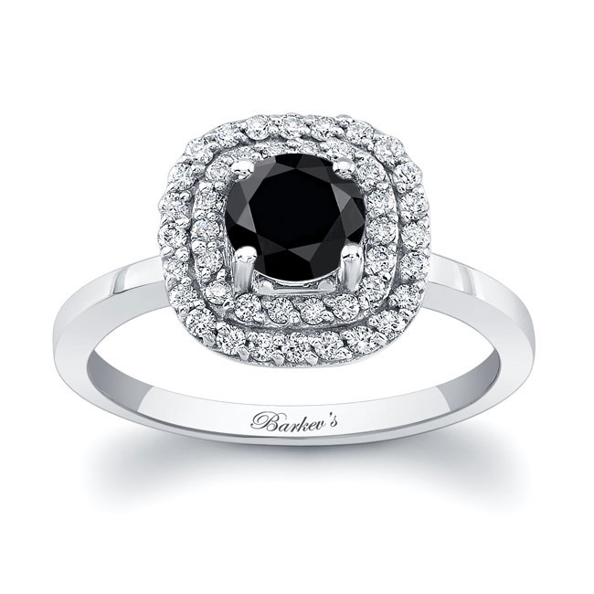  Double Halo Black And White Diamond Engagement Ring Image 1