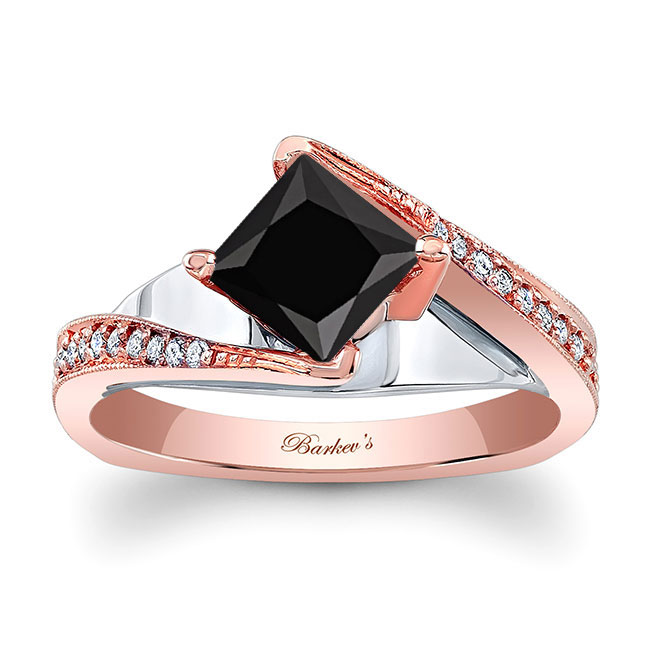 Rose Gold 1 Carat Princess Cut Black And White Diamond Engagement Ring