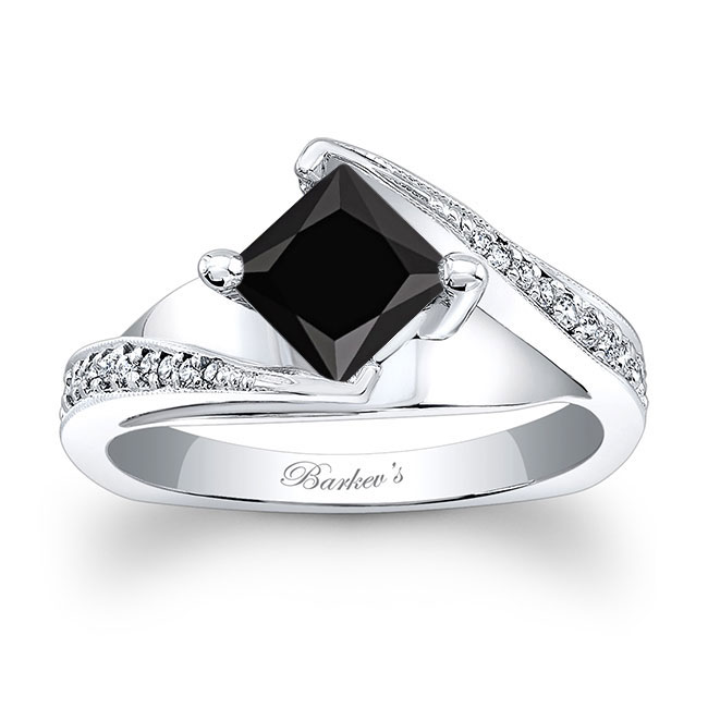  White Gold 1 Carat Princess Cut Black And White Diamond Engagement Ring Image 1