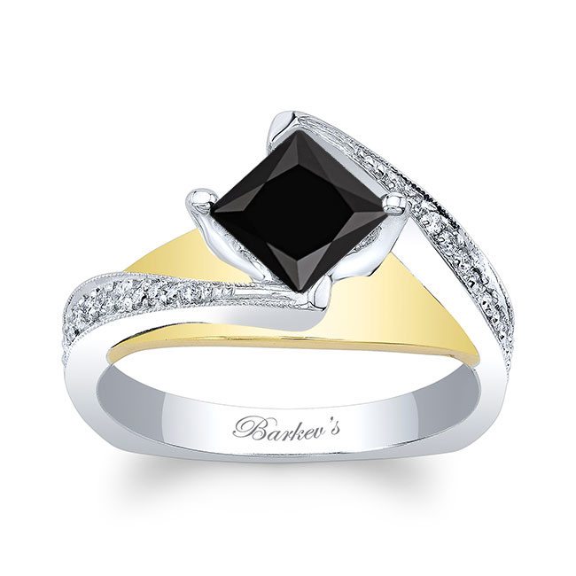 White Yellow Gold 1 Carat Princess Cut Black And White Diamond Engagement Ring
