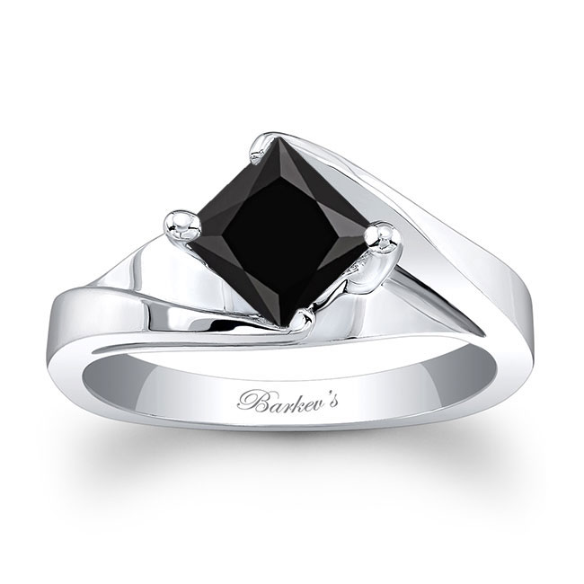  White Gold Solitaire Princess Black And White Diamond Ring Image 1