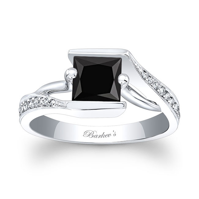 Platinum Vintage Princess Cut Black And White Diamond Ring Image 1