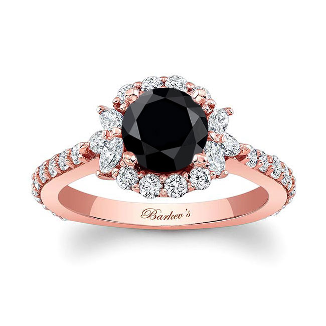 Rose Gold Marquise Halo Black And White Diamond Ring