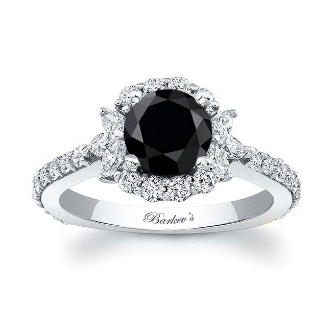  Marquise Halo Black And White Diamond Ring Image 1