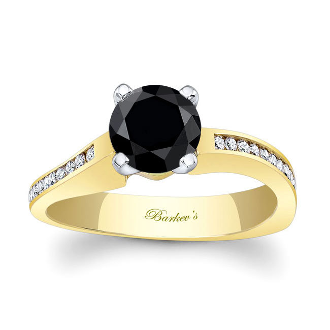 Yellow Gold Channel Set Round Black And White Diamond Ring
