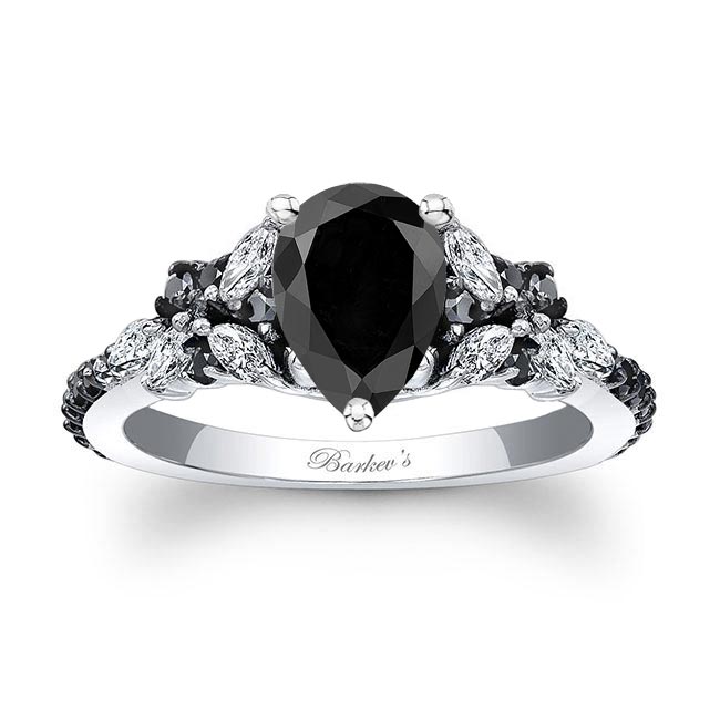Pear Shape Vintage Black Diamond Engagement Ring