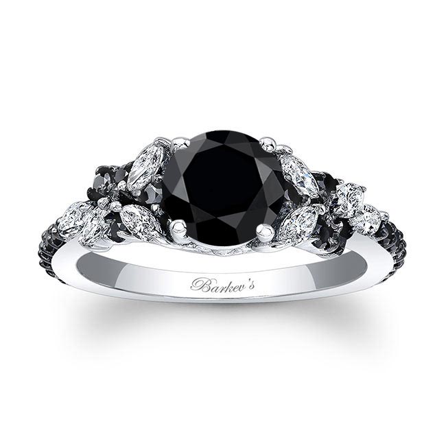  White Gold Vintage Marquise Black Diamond Engagement Ring Image 1