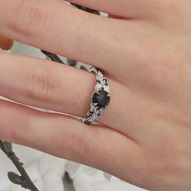 Round Vintage Black Diamond Engagement Ring Image 2