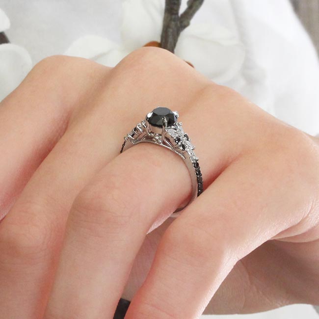 Round Vintage Black Diamond Engagement Ring Image 4