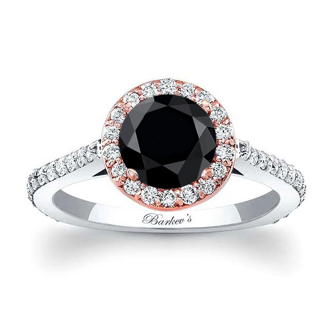  White Rose Gold Halo Black And White Diamond Ring Setting Image 1