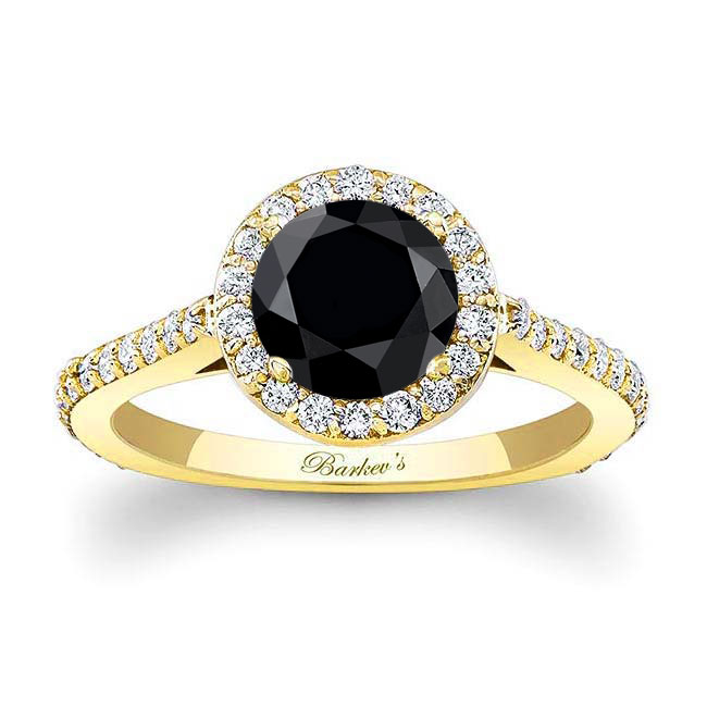  Yellow Gold Halo Black And White Diamond Ring Setting Image 1