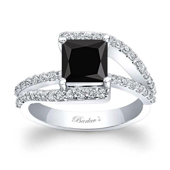  Split Shank Princess Cut Black And White Diamond Ring Image 1