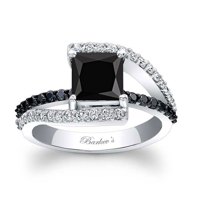  Split Shank Princess Cut Black Diamond Ring Image 1