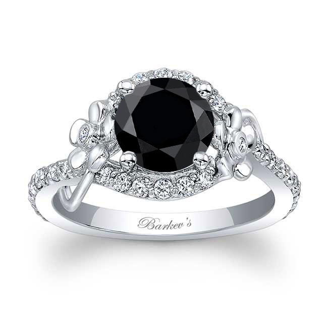  Black And White Diamond Flower Engagement Ring Image 1