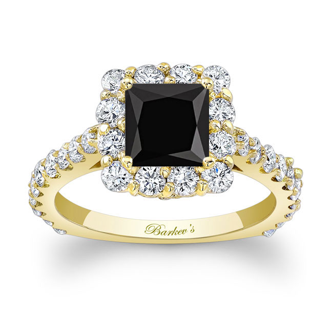 Yellow Gold Black And White Diamond Princess Ring