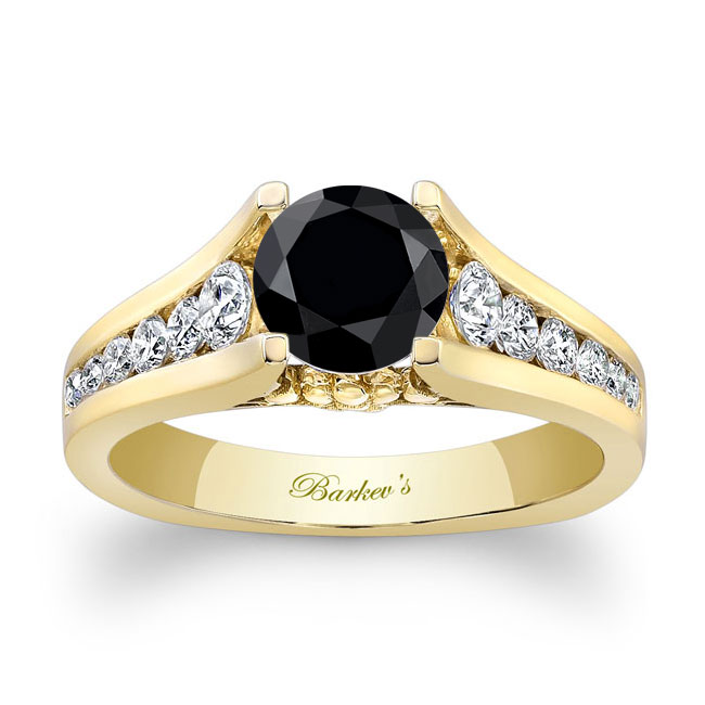 Yellow Gold Cathedral Black And White Diamond Ring