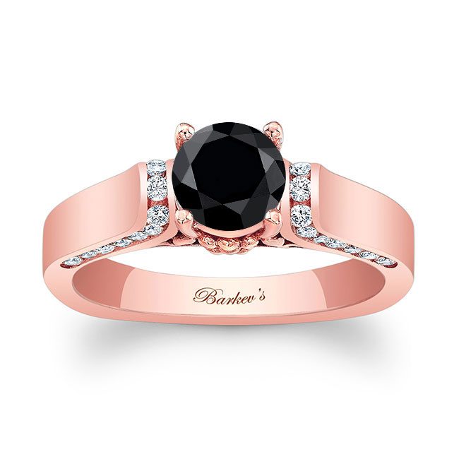  Rose Gold Cathedral Setting Black And White Diamond Ring Image 1